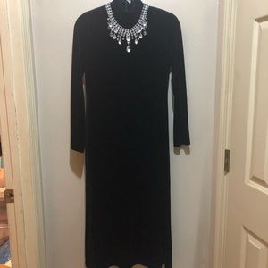 Casey Spencer of New York black velvet dress full length to the floor